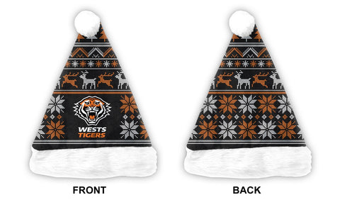 Wests Tigers NRL Mens Adults Ugly Sweater Santa Hat