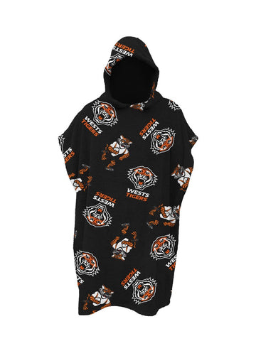 Wests Tigers NRL Kids Youth Hooded Beach Towel