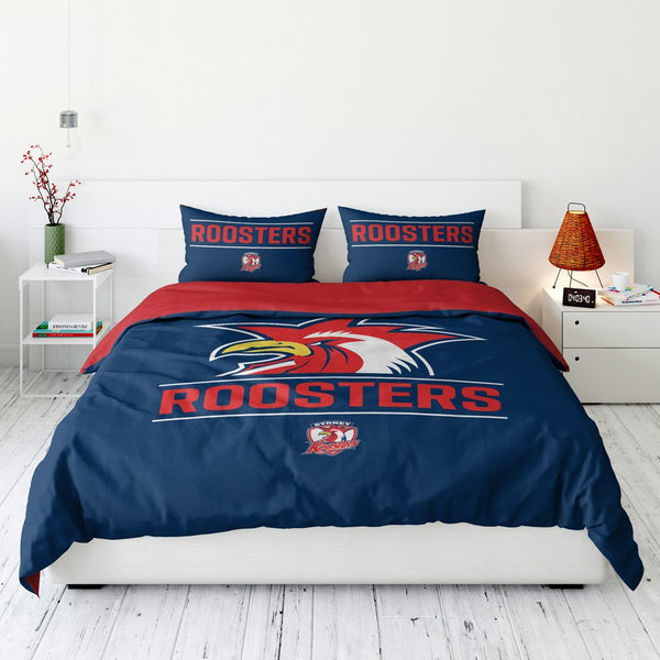 Sydney Roosters NRL Quilt Doona Duvet Cover Pillowcase Set