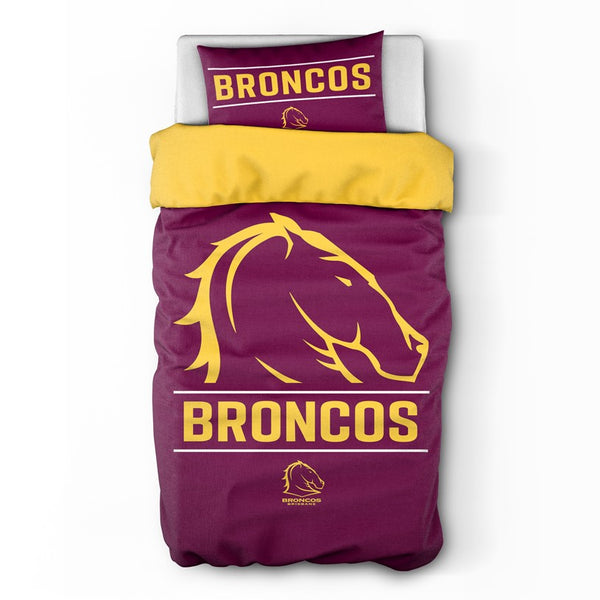 Brisbane Broncos NRL Logo Single Quilt Doona Duvet Cover Pillowcase Set