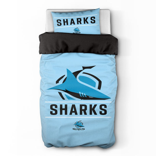Cronulla Sharks NRL Logo Single Quilt Doona Duvet Cover Pillowcase Set