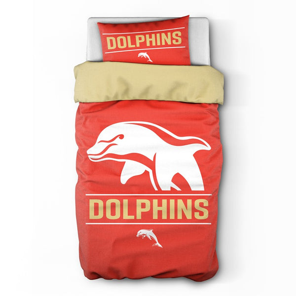 Redcliffe Dolphins NRL Logo Single Quilt Doona Duvet Cover Pillowcase Set