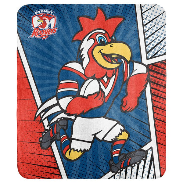 Sydney Roosters NRL Mascot Coral Fleece Throw Rug