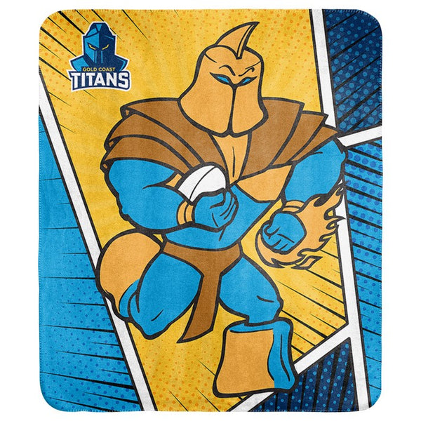 Gold Coast Titans NRL Mascot Coral Fleece Throw Rug