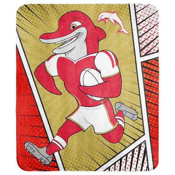 Redcliffe Dolphins NRL Mascot Coral Fleece Throw Rug