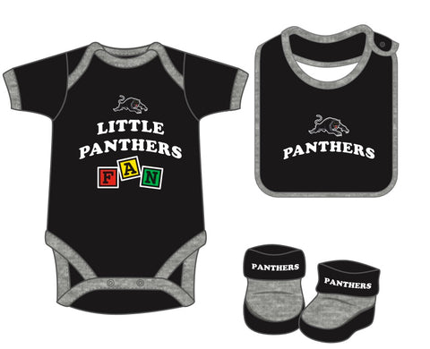 Penrith Panthers NRL Infant Newborn 3 Pce Romper Bib and Bootie Set