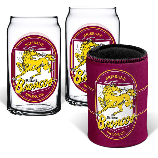 Brisbane Broncos NRL Can Glasses and Can Cooler