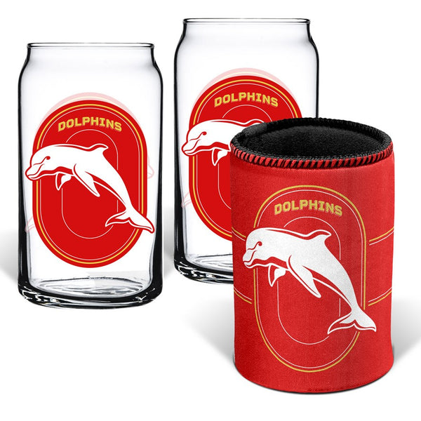 Redcliffe Dolphins NRL Can Glasses and Can Cooler