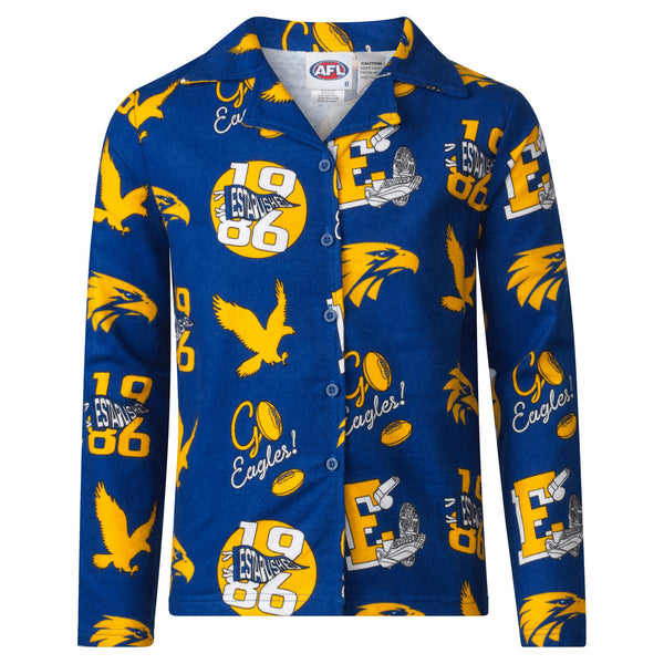 West Coast Eagles Youths Kids Flannelette Pyjamas PJ Set