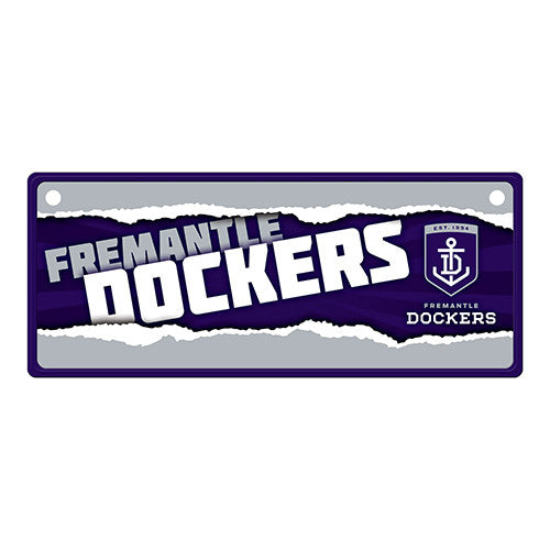Fremantle Dockers Tin License Plate 27cm x 11cm - Spectator Sports Online