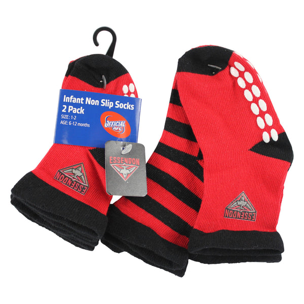 Essendon Bombers Baby Infant Nonslip Crew Socks 2 pk - Spectator Sports Online