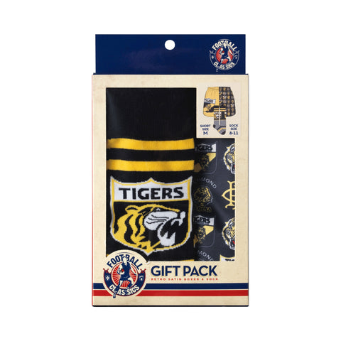 Richmond Tigers Mens Adults Retro Satin Boxer Shorts and Socks Gift Pack