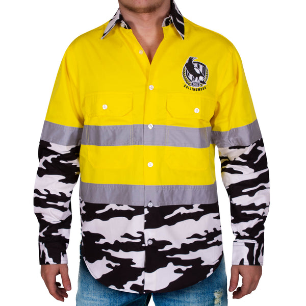 Collingwood Magpies Mens Adults Camo Hi-Vis Work Shirt
