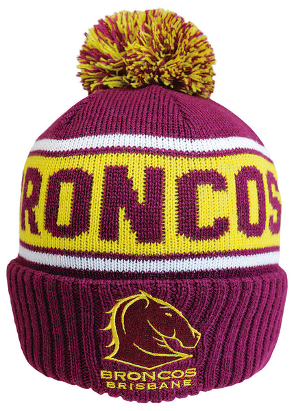 Brisbane Broncos NRL Striker Pom Pom Beanie