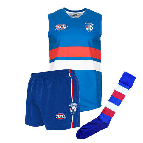 Western Bulldogs Kids Youths AFL Auskick Playing Pack Jumper Guernsey Shorts Socks