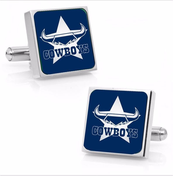 North Queensland Cowboys Stainless Etched Logo Square Cufflinks - Spectator Sports Online